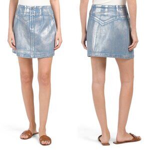 NWT New House Of Harlow 1960 Metallic Coated Denim Mini Skirt Size L
